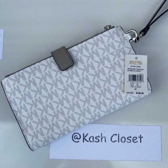 Michael Kors wristlet double zip wallet purse MK signature Bright White - Picture 3 of 7